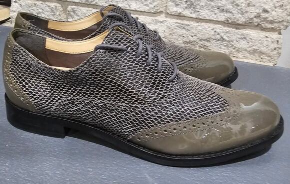 Cole Haan Shoes - Cole Haan Snake Skin Oxfords, Patent leather, Olive green, Women’s Sz 8
